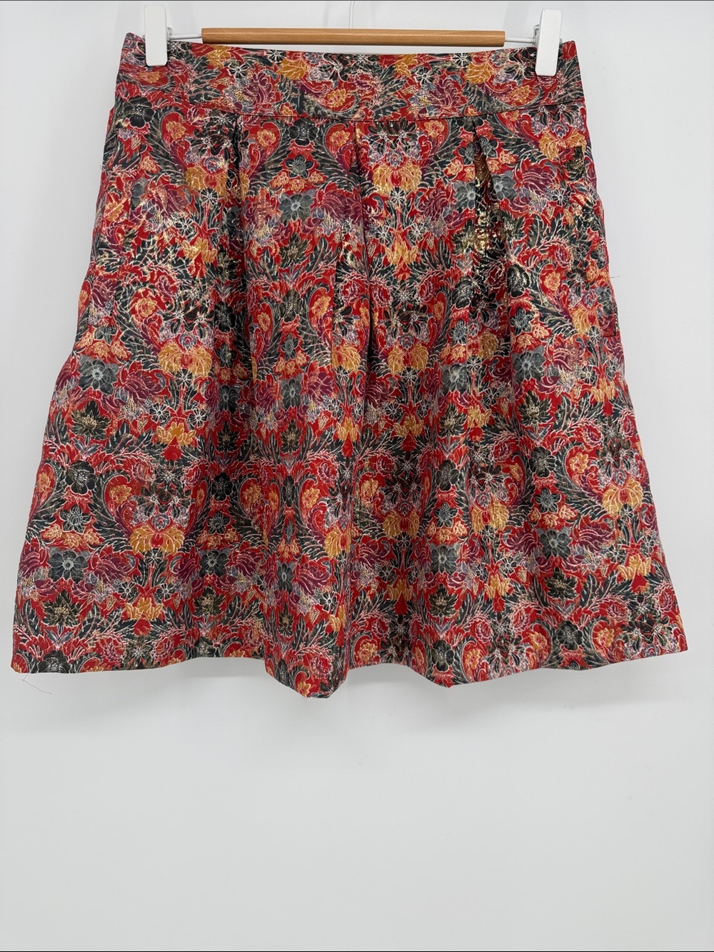 Maeve Anthropologie Metallic Brocade A-Line Skirt Boho Dark Academia M